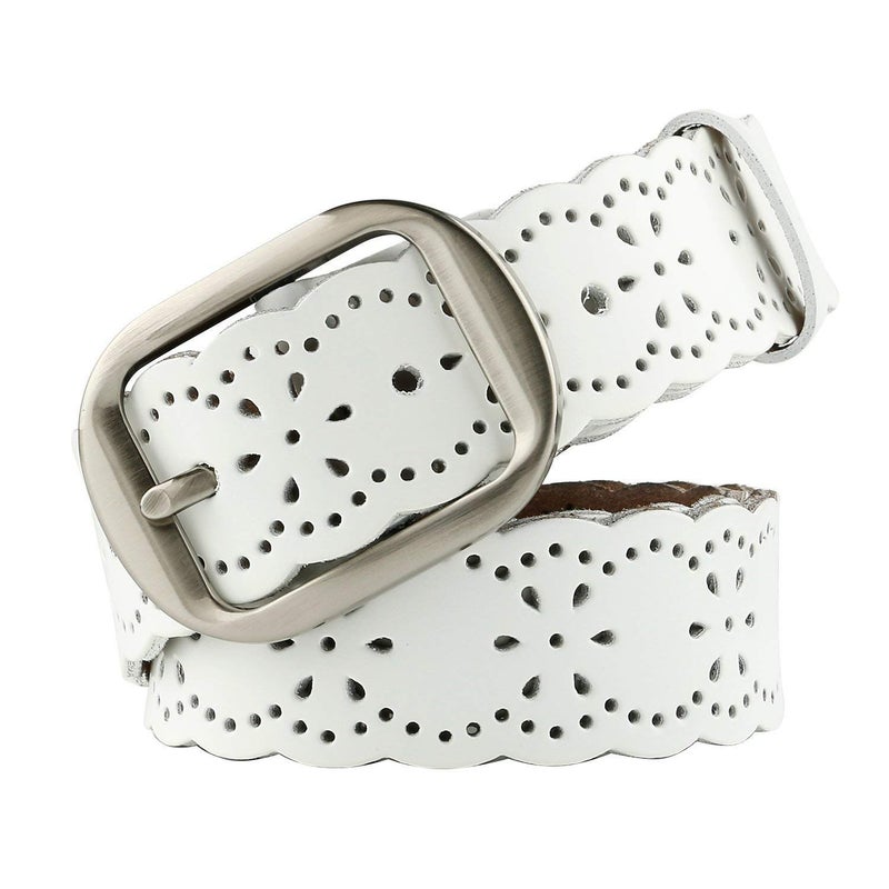 JASGOOD Women's Hollow Flower Genuine Leather Belt for Jeans Pants Wide Belt for Ladies - Image 1